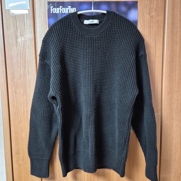 니티드 소프트코튼 헤비 와플니트 블랙 M