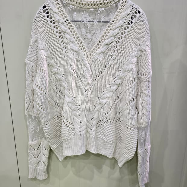 아이보리 케이블 니트 시스루 레이스