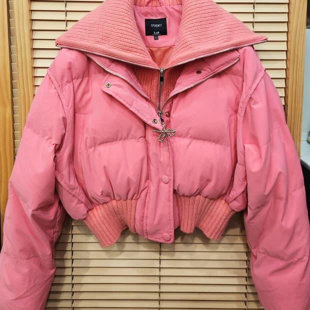 (새상품)LAP 핑크 니트 배색 크롭 패딩