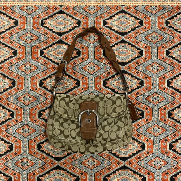 코치 y2k 자카드 브라운 숄더백 호보백