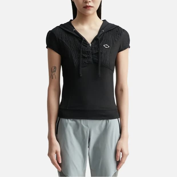 [S] 미스치프 후디드 트랙 집업 탑 블랙