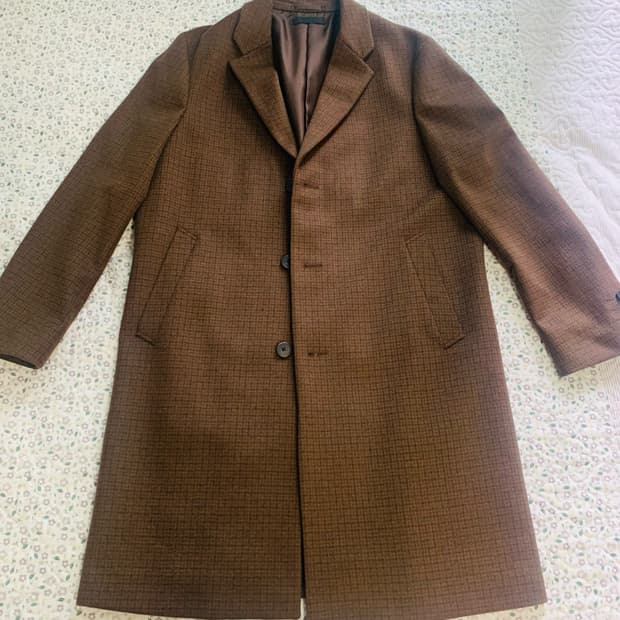[M] 유니클로 브라운 체크 울 캐시미어 싱글코트