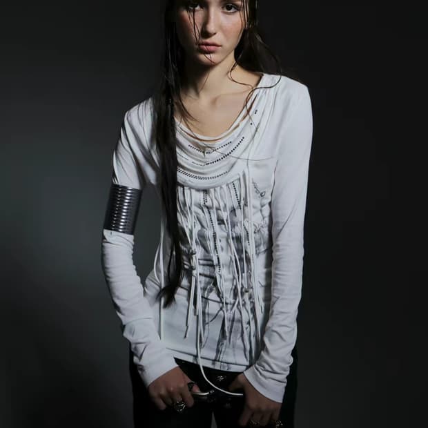 더블펀치 드레이프 롱슬리브 탑 화이트