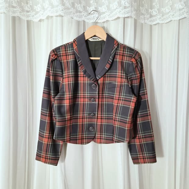 Vintage Khaki Orange Plaid Jacket