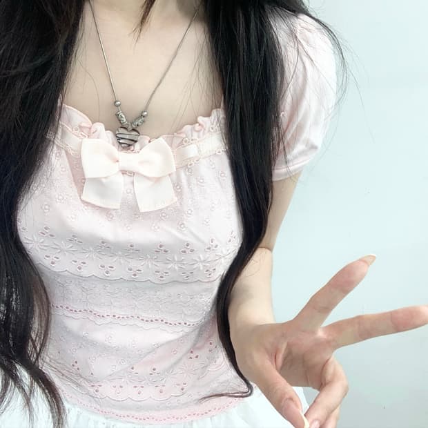 일본빈티지 ♥ 히메갸루 리본 레이스 대대장 로걀탑