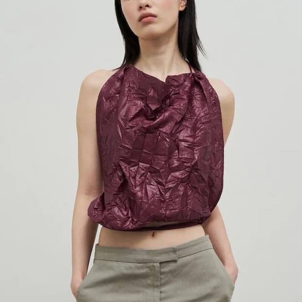 Gelato Wrinkle Halter Blouse Red