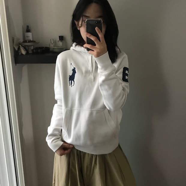 폴로 랄프로렌 빅 포니 로고 화이트 후드티