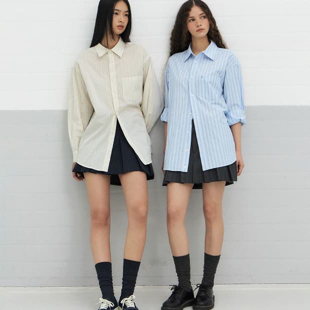 그로브 스트라이프 오버핏 셔츠 blaine shirt 아이보리 F 새상품