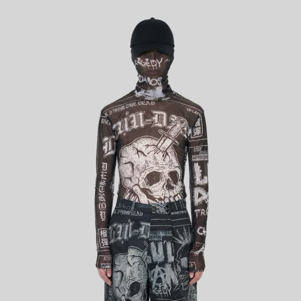 루단 2026 마스크 타투 프린팅 매쉬 롱슬리브