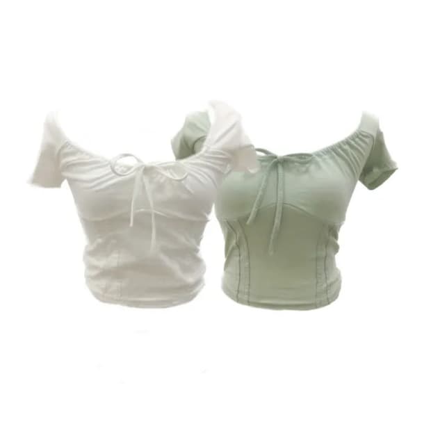 빈티지 라운드 셔링 스판 티셔츠 반팔티 러블리 핀터깔