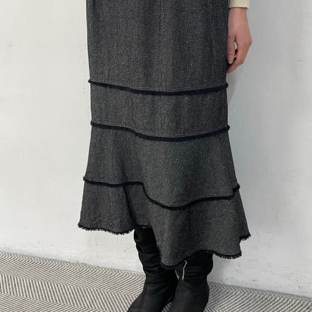 vintage 트위드 미디 스커트