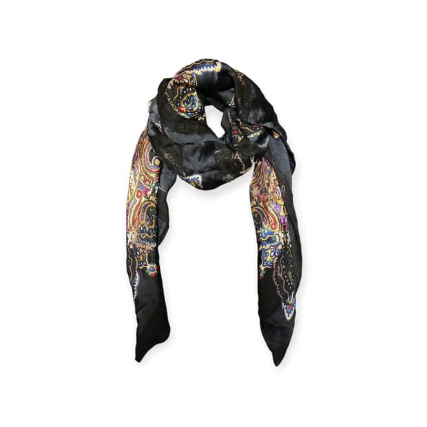 오리엔탈 블랙 실크 사각스카프 