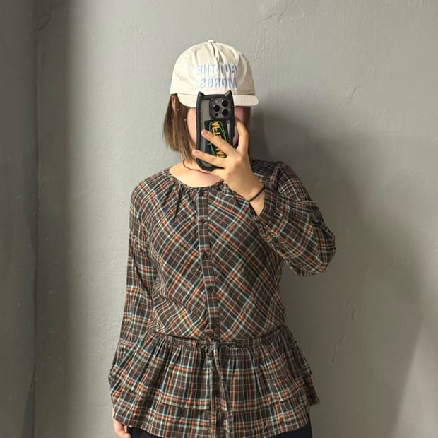 check pattern can-can detail shirt