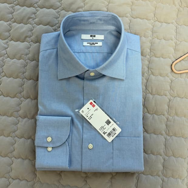 유니클로 논아이론 드레스셔츠 세미와이드 카라 블루 XL 슬림핏