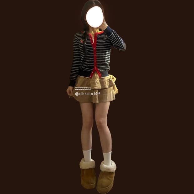 라코스테 하트 네이비 스트라이프 가디건