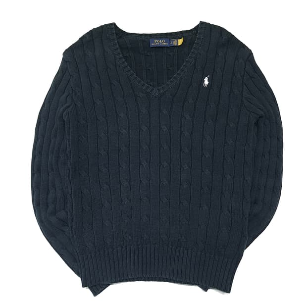 CL998 S 폴로 RFID정품인증 케이블 V넥 블랙 니트 스웨터