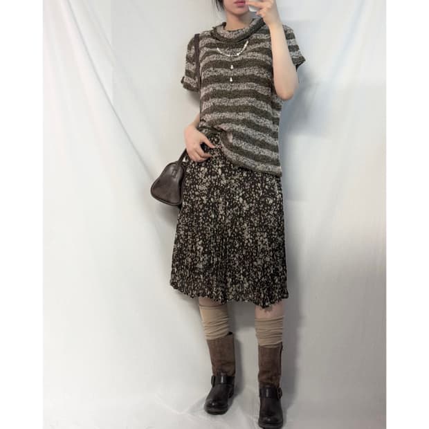 플라워 패턴 플리츠 스커트