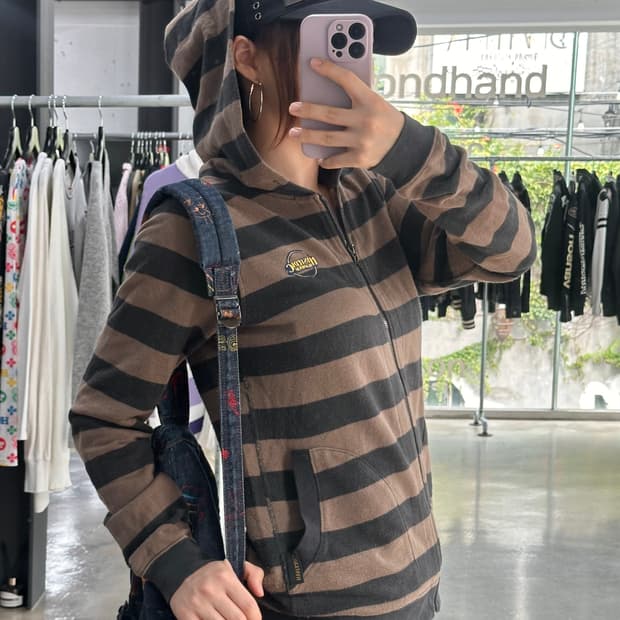 히스테릭글래머 스트라이프 너드 초코 후드집업