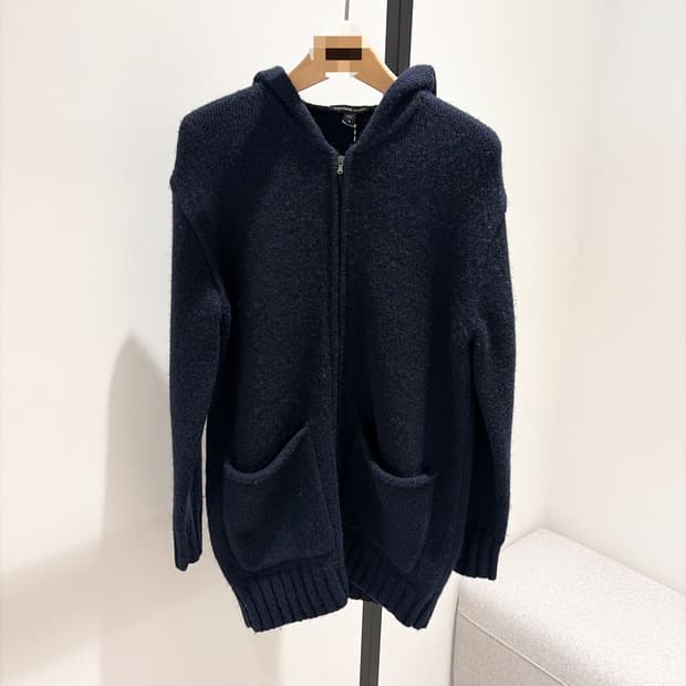 (정품/새상품) 제임스펄스 여성 네이비 울 블렌드 집업 후디 니트 