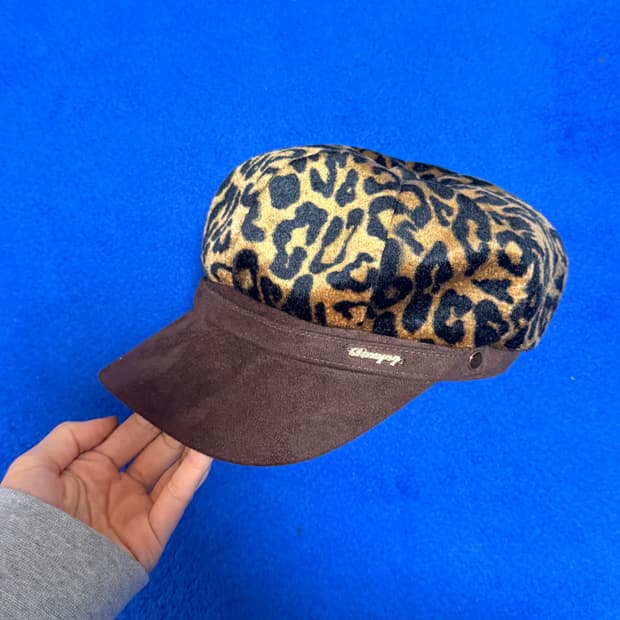 갸루 Y2K 레오파드 헌팅캡 브라운 s