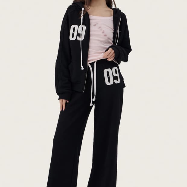 클리시어 09 셋업 집업 팬츠 블랙 세트 판매 넘버링 후드 스트레이트