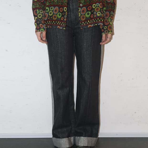 장 폴 고티에 글리터 펄 블랙 데님팬츠