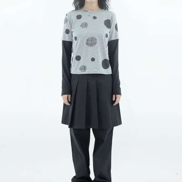 피에브레 패턴 레이어드 롱슬리브