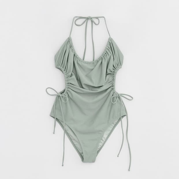 다이애그널 ribbon shirring swim suit [M]