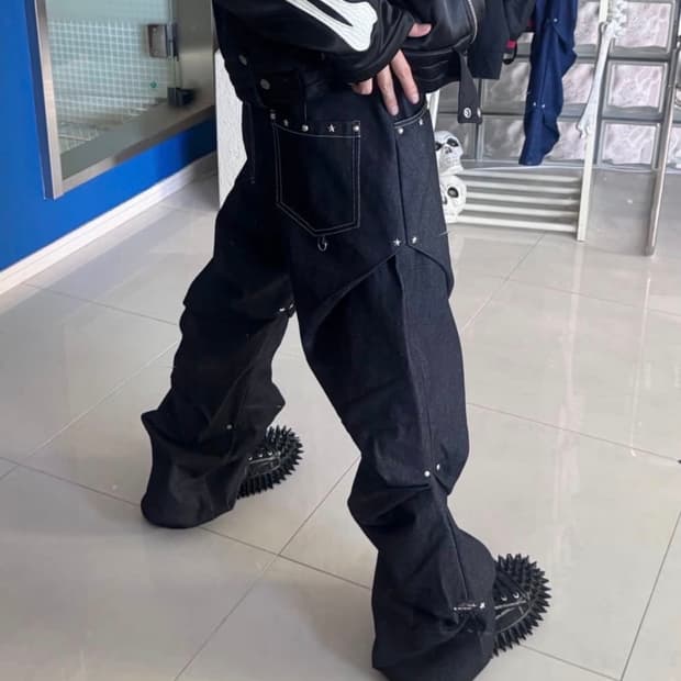 AAO x VI E DIT 비에딧 콜라보 스터드 데님 팬츠