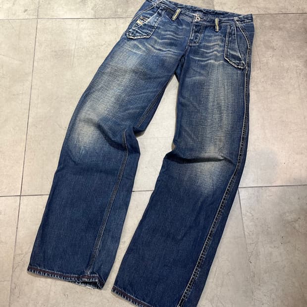 Diesel Industry 빈티지 워싱 와이드 데님 팬츠