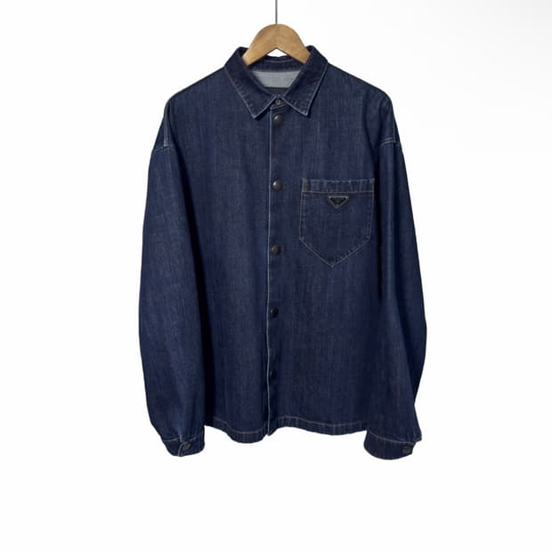 [XL] 프라다 남성 워싱 데님 삼각로고 셔츠 자켓 블루