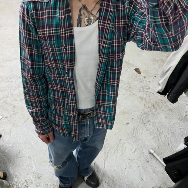 blauw hood check shirt