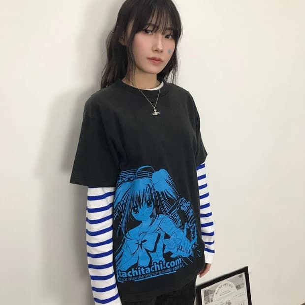 Y2K Anime Style Blue Graphic Tee