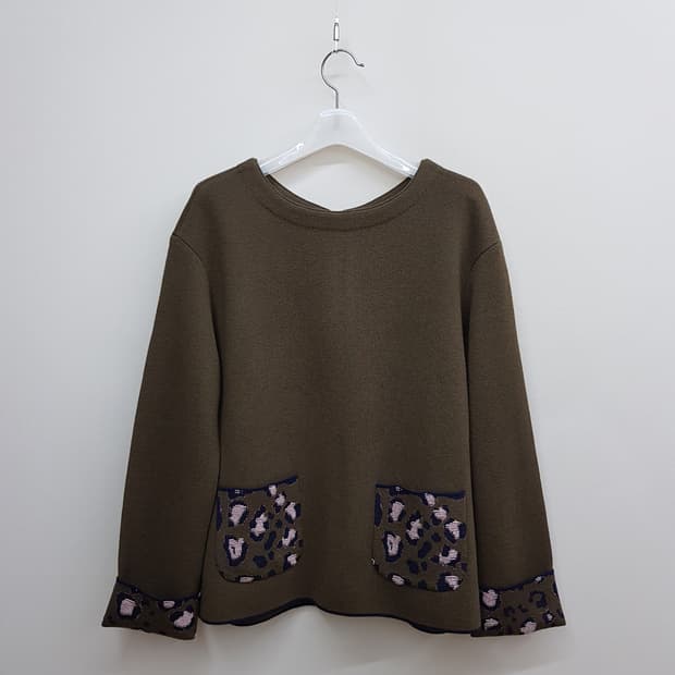 오즈세컨 O2ND   레오파드 배색 니트 투피스 세트 85사이즈