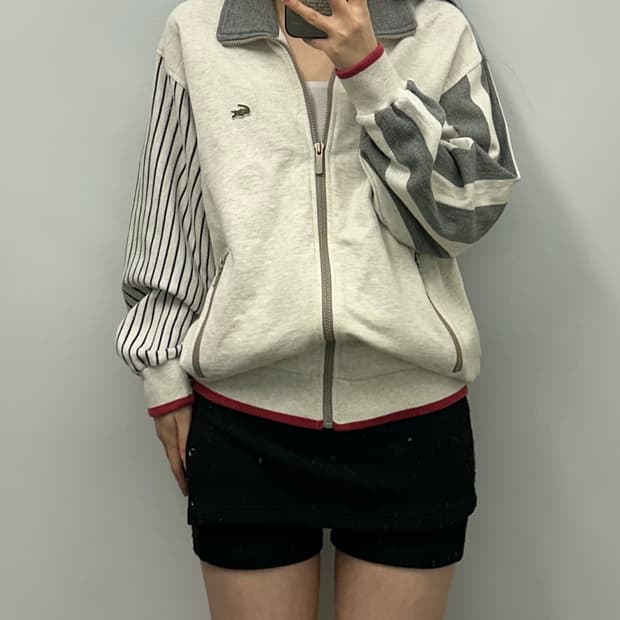 라코스테 그레이 배색 코튼 집업