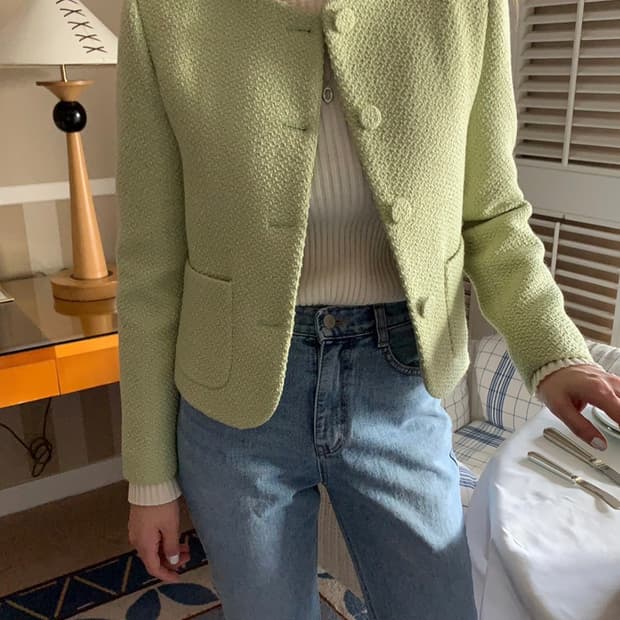 원로그 트위드 자켓 라이트그린