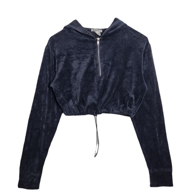 포에버21 네이비 크롭 후드 긴팔 티