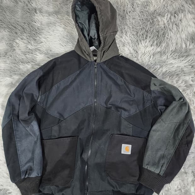 칼하트 블랙 후드 리메이크  패치 워크 자켓