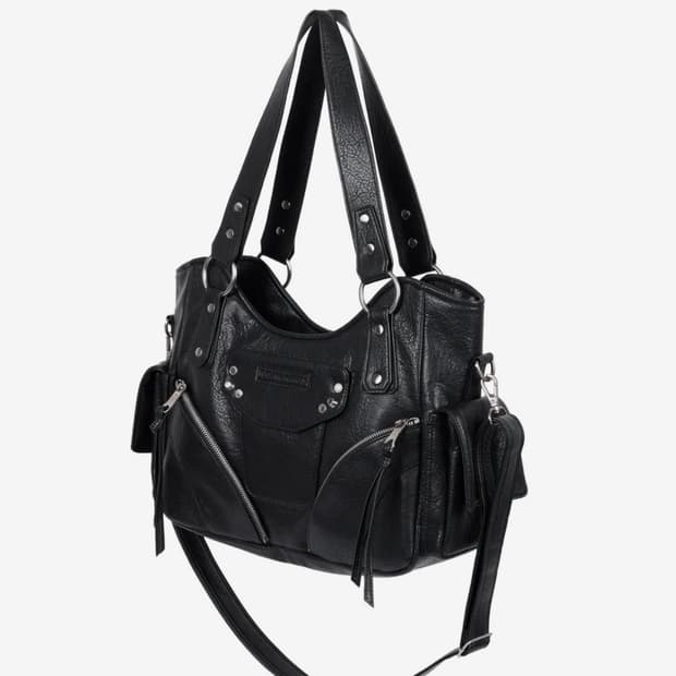 Studded Leather Shoulder Bag (Black)