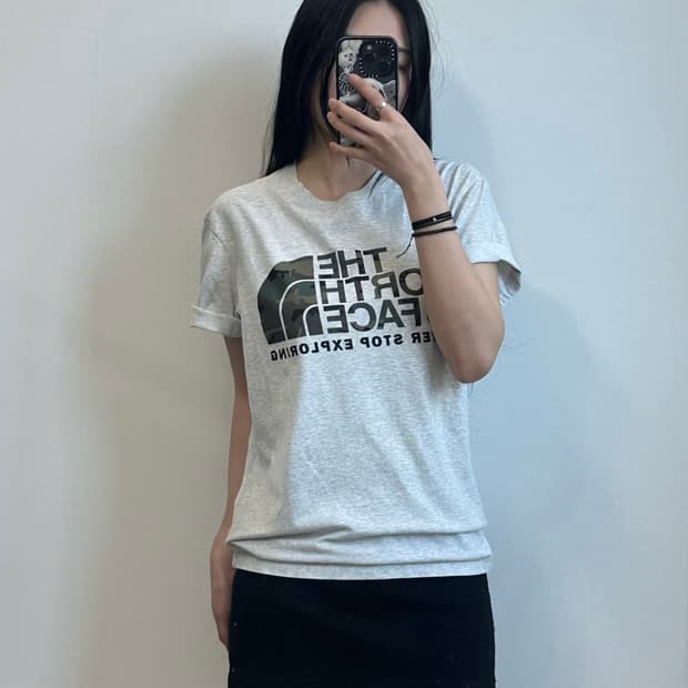 노스페이스 카모 빅로고 그레이 반팔 티셔츠
