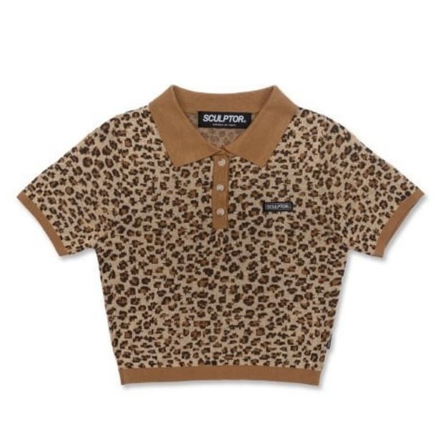 스컬프터 폴로 니트 탑 레오파드 브라운