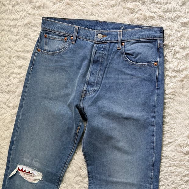 [리바이스 501 프리미엄] 커스텀 데미지 스트레이트 데님 (W34 L3