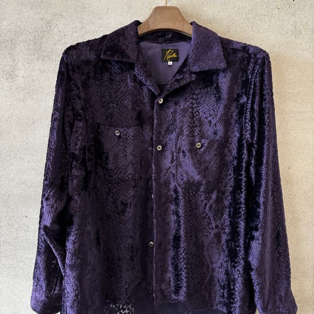 Needles C.O.B. 스네이크스킨 패턴 퍼플 원업 셔츠