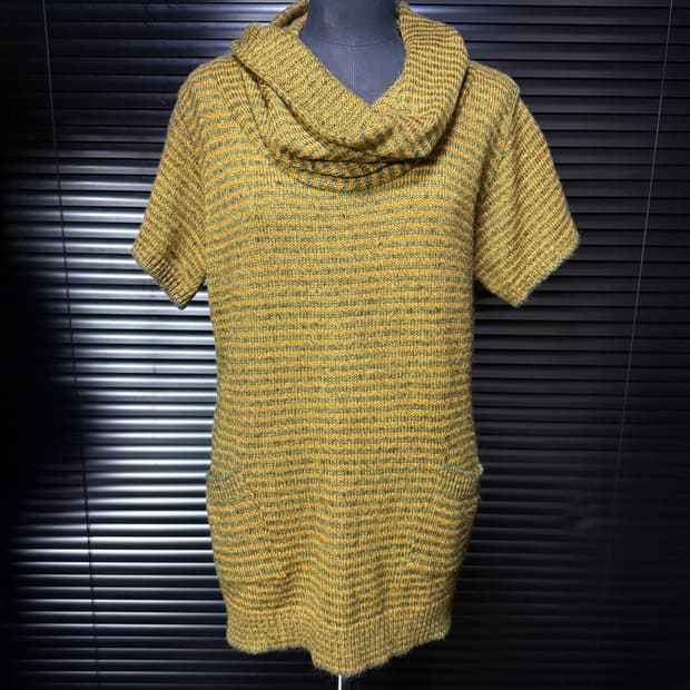 일본 스트라이프 니트 카울넥 반팔 니트 울 혼방 에스닉 웨스턴 갸루 로리