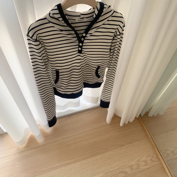 로버티 ROBERTY STRIPE WAFFLE HOOD TEE