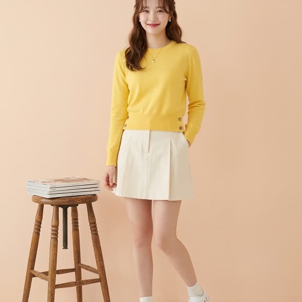 아쿠아스큐텀 런던 실크 혼방 라운드 니트 옐로우