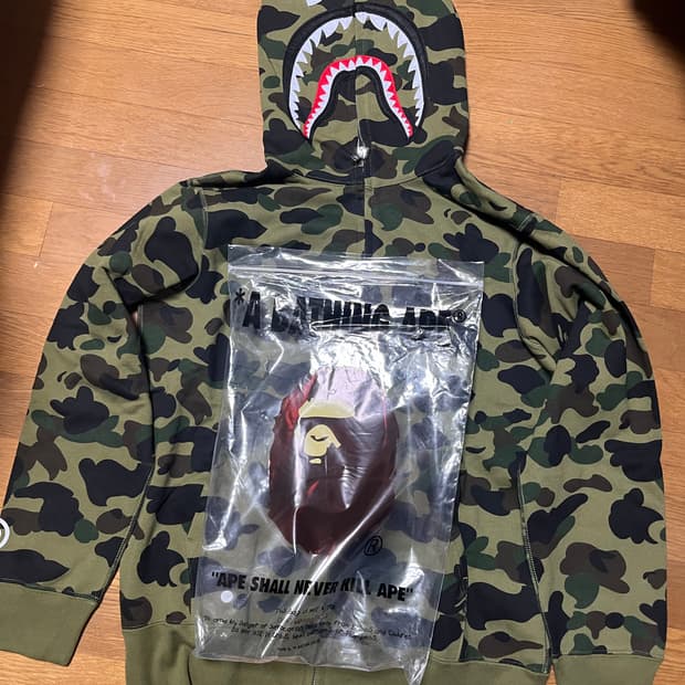 새상품 베이프 샤크후드 녹계 L