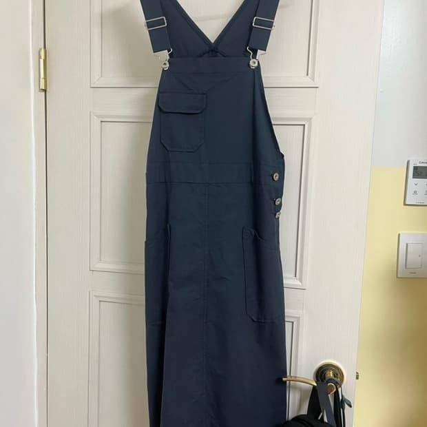 네이비 멜빵 롱 코튼 면 원피스