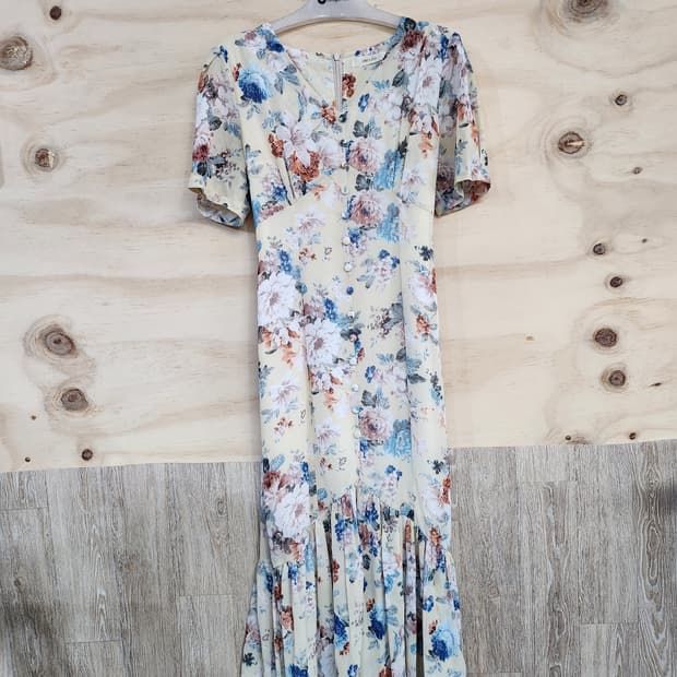 466) 시크라인 플라워 롱 쉬폰 원피스