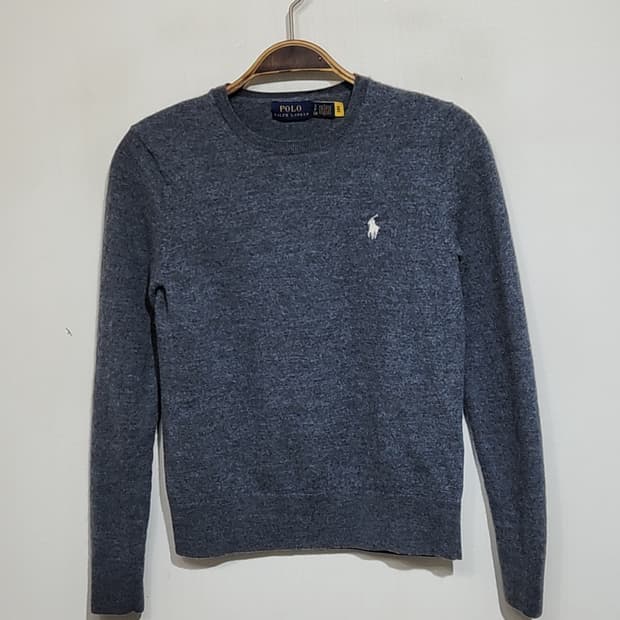 (S) 랄프로렌 폴로 니트 차콜 라운드 울스웨터 슬림핏 